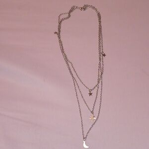 Silver moon and star necklace